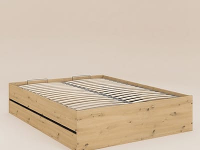 Vente-unique Bed met opbergruimte hout zwart, natuurlijk licht 140 x 190 cm