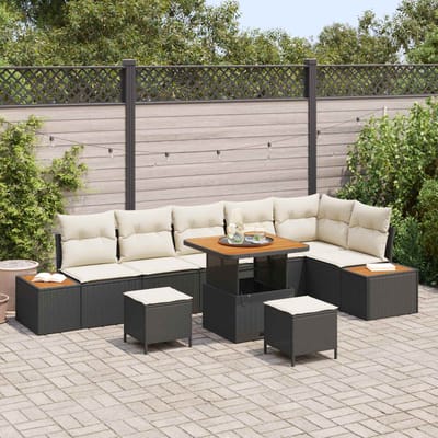 vidaXL - Tuinbank - Set - 9 - st - 8-Aantal - zitplaatsen - Zwart - en - Crème