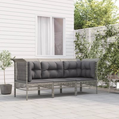 vidaXL - 3-delige - Loungeset - met - kussens - poly - rattan - grijs