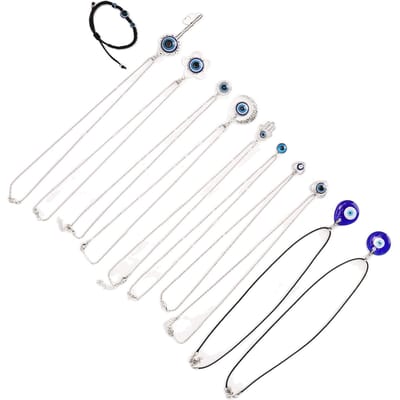 Ensemble de Bijoux pour les Yeux 11 Pièces Exquis Tendance Réglable Collier Pendentif Œil Bracelet pour Hommes Femmes white