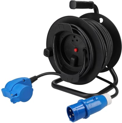 HABA 25m Kabelhaspel - Neopreen Kabel - Weerbestendig - CEE-stekker - Geschikt voor Buitengebruik - 3x1.5 CEE stekker+winkelkoppeling