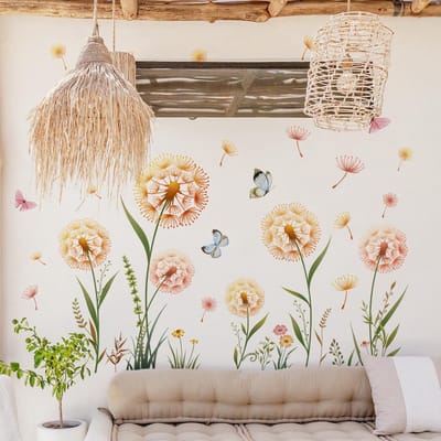 Dailygoods- Muurstickers Kleurige Paardenbloem - Wanddecoratie Kinderen - Muurstickers Babykamer - Muurstickers Slaapkamer - Muurstickers Badkamer - Zelfklevend en Verwijderbaar