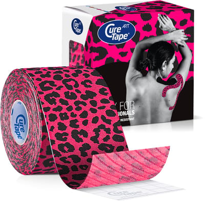 CureTape® Art Leopard - Kinesiotape met Leopard print pink en zwart 5cm x 5m - CureTape Classic met een print - FysioTape - Elastische tape met print voor blessures en klachten