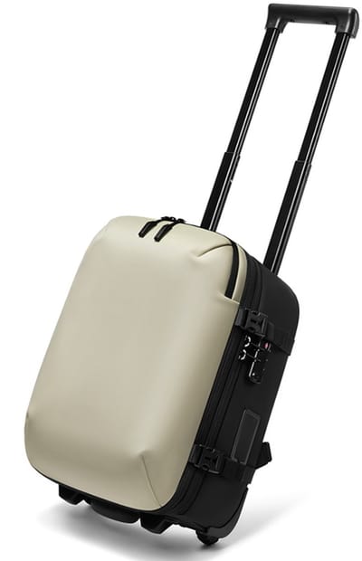 CarryQuest® - Vacuüm Rugzak Trolley Underseat - Handbagage 40x30x20 - Rugzaktrolley met Wielen - Ingebouwde Pomp - Laptopvak 14 inch - USB-C - TSA-slot - Gebroken wit