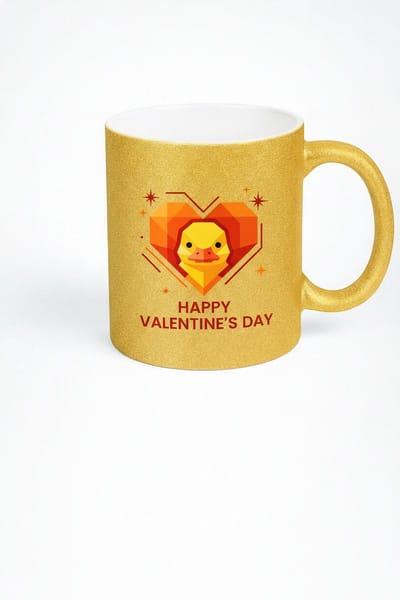 Valentijnsdag Gouden Glitter Mok met Lief Eendje en Hart - Happy Valentine's Day Cadeau