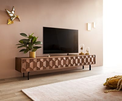 Tv-meubel Fevo Acacia Bruin 200 cm 4 deuren L-pootjes lowboard