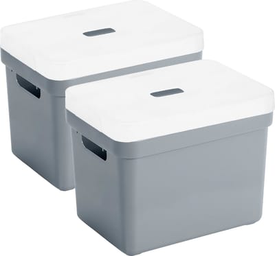 Sunware Opbergboxen met transparante deksel - 2x stuks - kastmanden - blauw/grijs - 18 liter - kunststof - 35 x 25 x 24 cm - Opbergers