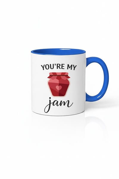 Romantische Mok You're My Jam met Liefdeshart - Keramische Koffiemok met Blauw Handvat - Cadeau voor Partner & Valentijnsdag
