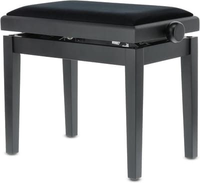 MELVRA Pianobank Deluxe - Hoogte Verstelbaar - Pianokruk Massief Hout - Zwart Mat - Stabiel Spindelmechanisme - Luxe Zitting