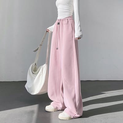 Lente en Zomer Nieuwe Amerikaanse Sport Witte Bananen Wijde Pijpen Broek Dames Casual Losse Gebogen Joggingbroek L white