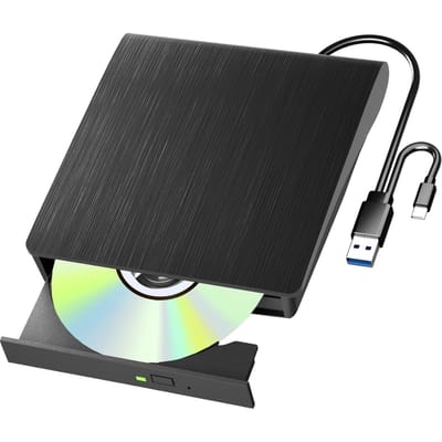 QTTVBTNA - Externe DVD brander - USB & Type-C aansluiting - DVD/CD brander - compatibel met Windows en Mac - voor muziek, films, gegevensopslag en software-installatie - Zwart - 1 stuk