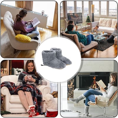 2 paar Verwarmingskussen voor voeten, pantoffels en elektrische voetwarmers, pantoffels, verwarmde schoenen, oplaadbaar, USB, voor volwassenen, vrouwen en mannen（grijs，roze）