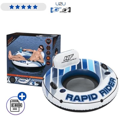 Bestway Zwembandstoel 43116 135 cm - Opblaasbare Lounge Zwemband Met Hoofdsteun En Bekerhouders - Floating Waterstoel Voor Zwembad Strand En Vakantie Tot 90 kg Met Ebook