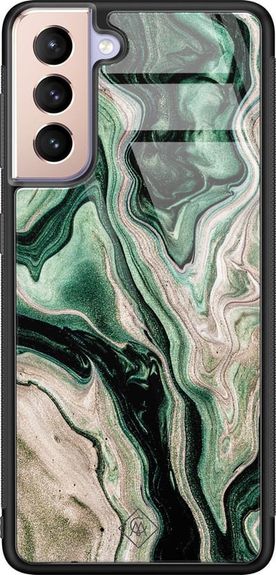 Casimoda® hoesje - Geschikt voor Samsung Galaxy S21 - Groen marmer / Marble - Luxe Hard Case Zwart - Backcover telefoonhoesje - Groen