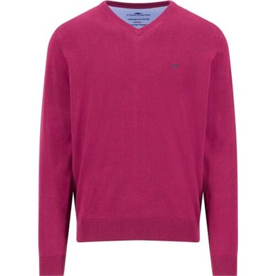 Fynch-Hatton Trui V-Neck Solid Color Superfine 3-Ply Cotton Grape / male