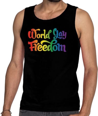 Gaypride world gay freedom tanktop/mouwloos shirt - zwart regenboog homo singlet voor heren - gaypride S