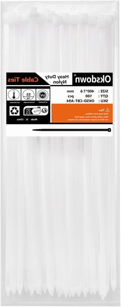 100 Stuks Dikke Kabelbinders 400mm x 7.6mm - Sterke Nylon Plastic Zelfsluitend - Extra Lange Zipper Tie Wraps voor Organisatie en Beveiliging