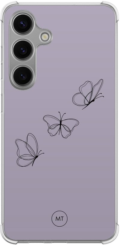 Hoesje (shockproof) geschikt voor Samsung Galaxy S24 - Vlindertjes - Extra sterke case - TPU/polycarbonaat - Print - Paars, Transparant