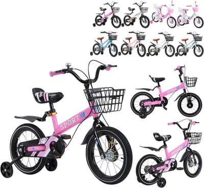 Kinderfiets - Loopfiets Balansfiets - Leren Fietsen - Met Mand Steunwielen - 12 14 16 Inch - Roze