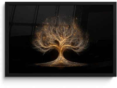 Poster in lijst - Fotolijst 60x40 cm - Posters - Lichtjes - Boom - Abstract - Zwart - Posterlijst zwart - Decoratie - Wanddecoratie woonkamer - Muurdecoratie slaapkamer