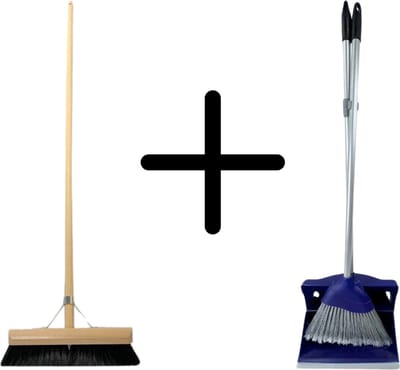 Synx Tools bezem Binnenbezem paardenhaar 30 cm - Stoffer en Blik met lange steel 95 cm- Bezemset - Cocosharen - Zaalveger - Kunststof - Hotel Stoffer Blik set - Stoffer en blik sluitend model - Schoonmaakartikelen
