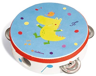 Muziek Tamboerijn - Houten Instrument - Ontwikkeling Kind - Vrolijk Dierenmotief - 14.5 cm - Multicolor