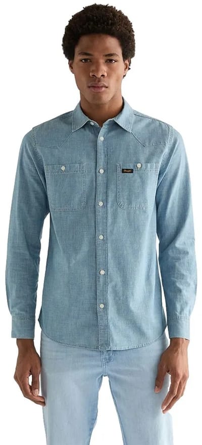 Wrangler Chambray Overhemd Met Lange Mouwen Blauw L Man