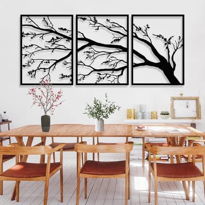 Grote Metalen Tak Muurdecoratie Set van 3, Unieke Boom Muurkunst voor Woonkamer en Tuin, Stijlvolle Wanddecoratie voor Binnen en Buiten (53.1inx23.6in)
