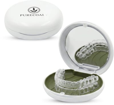 PURECOALY™ Aligner Case met Spiegel - Retainer Doosje - Opbergdoos voor Aligners en Nachtbeugel - Siliconen Binnenkant - Wit