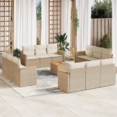 vidaXL - 13-delige - Loungeset - met - kussens - poly - rattan - beige