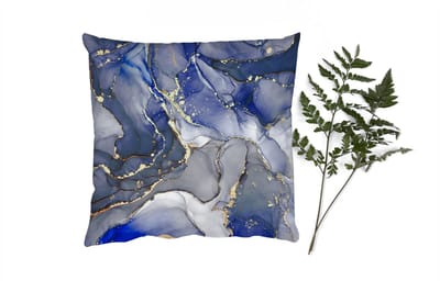 Sierkussens - Kussentjes Woonkamer - 50x50 cm - Marmer - Goud - Abstract - Blauw