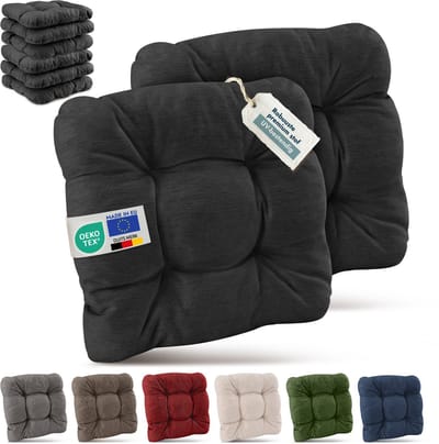 Beautissu Set van 8 Premium Stoelkussen 40x40 cm Antraciet – UV-bestendig & Robuuste Zitkussen Stoel Outdoor 8 cm dik Tuin Stoel Kussen voor Balkonstoel Tuinstoel Zitkussen Indoor – HighLux SK