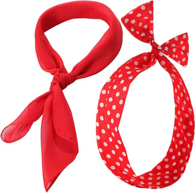 Retro 50's Kostuumaccessoires Set met Vierkante Chiffon Sjaal en Polka Dot Haarband voor Vrouwen en Meisjes, Perfect voor Cosplay en Halloween Feesten