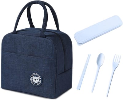 Geïsoleerde lunchtas met bestek - Opvouwbare, waterdichte koeltas voor werk, school en picknick
