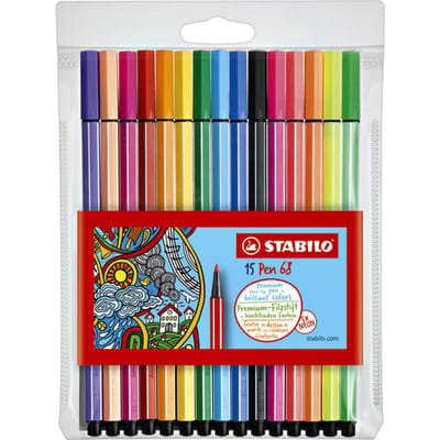 STABILO Pen 68 - Premium Viltstift - 15 Stuks Etui - 10 Standaard + 5 Neon Kleuren