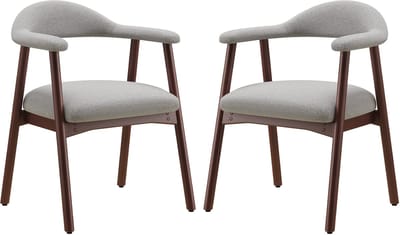 Colamy Set van 2 Moderne Scandinavische Eetkamerstoelen - Comfortabele Gestoffeerde Zitting - Massief Houten Poten - Ergonomische Omhullende Rugleuning - Blauwgrijs