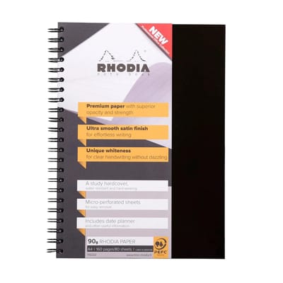 Rhodia Notitieboek - A4 – Spiraal - Hardcover - 90 g Papier – 160 Pagina's – Zwart