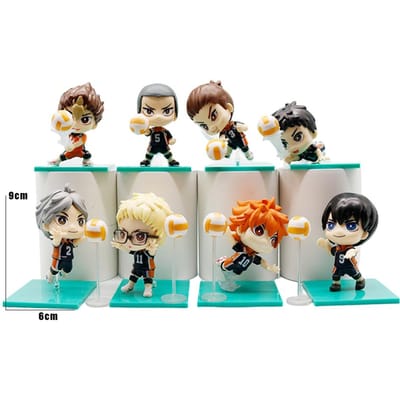 8 Stuks Haikyuu Multi-personage Figuren Schattig Anime Bureau Decor Verzamelspeelgoed Kinderen Cadeaus Ondersteuning beige