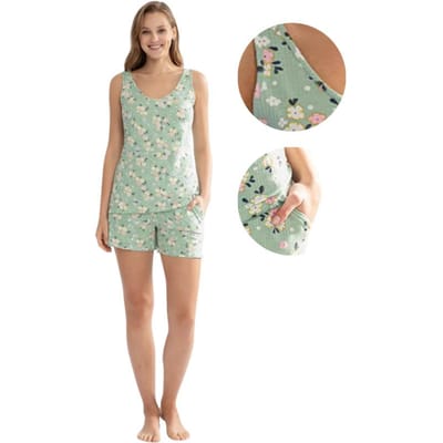 Pyjama Court Décontracté Pour Femme En Viscose M À Bretelles Mignon Agréable Pour L'Été beige