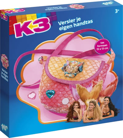 K3 Totum knutsel set handtasje versieren zeemeermin 15 x 13 cm incl. strass hartjes en K3 speelgoed meisjes knutselset