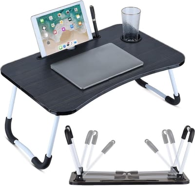 Opvouwbare laptoptafel met tablethouder en bekerhouder - Draagbare bedtafel voor thuiskantoor, lezen en ontbijt - 60 x 40 cm