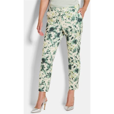 Smalle broek LOUISA van scuba-jersey - salie / wit / gedess. - Gr. 19 van Goldner Fashion