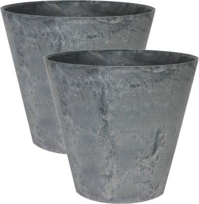 Ter Steege Plantenpot/bloempot - 2x - natuursteen look grijs - D22 x H20 cm