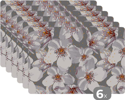 Placemat - Placemats kunststof - Bloemen - Sakura - Patronen - 45x30 cm - 6 stuks - Hittebestendig - Anti-Slip - Onderlegger - Afneembaar