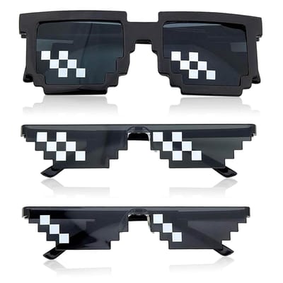 Dailygoods- Mozaïekbril 3 stuks - Grappige Zonnebril - Pixelbril - Anti-UV (UV400) - Lichtgewicht - Zwart kunststof