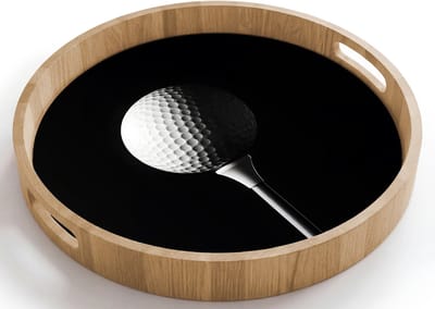Dienblad rond 40x40 cm - Schootdienblad hout - Golfbal - Minimalistisch - Wit - Borrelplank rechthoek - Plateau houten dienbladen