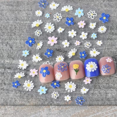 1 stuks 3D Reliëf Bloemen Nagellak Stickers - Cartoon Schattige Zelfklevende Glanzende Nagel Decals met Levendige Bloemendesigns, Hartjes & Sterren voor DIY Manicure