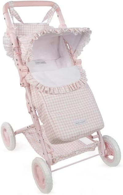 Roze Vichy Karo Poppenstoel met Voetenzak - Opvouwbaar en Compact