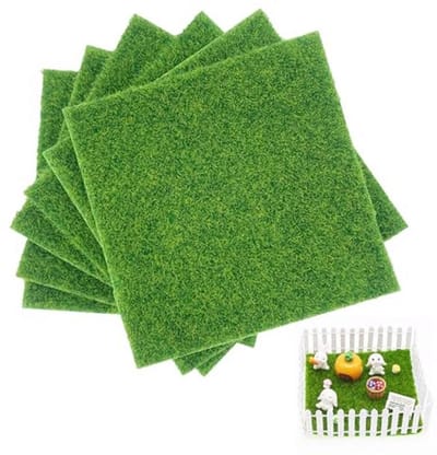 FINEASY 6 Stuks Kunstgras Miniatuurtuin, 15 x 15 cm, Kunstmos, Tuindecoratie, Tegels Voor Terras, Tuin, Poppenhuis en Knutselen