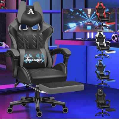 Ergonomische Gamingstoel met Voetensteun en Lendenkussen - Verstelbare Bureaustoel voor Computer - Comfortabel en Duurzaam